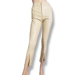 *As Is* Slightly Stained- Princess Polly Beige Faux Leather (PU) Slit Hem Pants